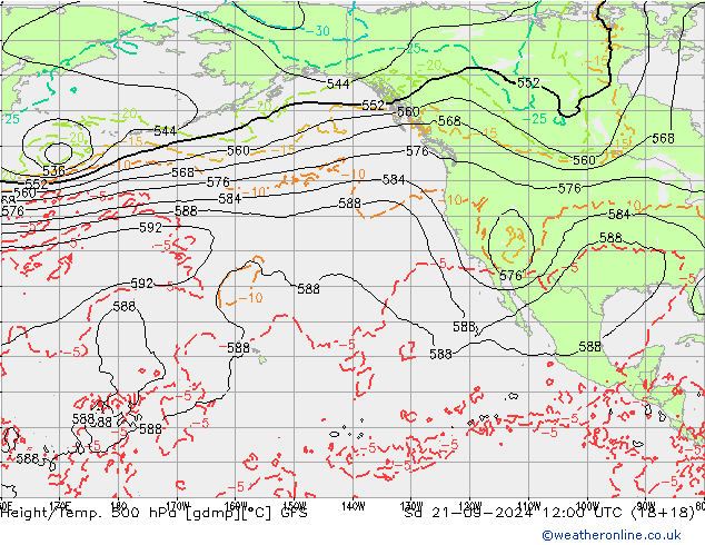 Z500/Rain (+SLP)/Z850 GFS Sáb 21.09.2024 12 UTC