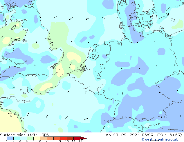 Bodenwind (bft) GFS Mo 23.09.2024 06 UTC