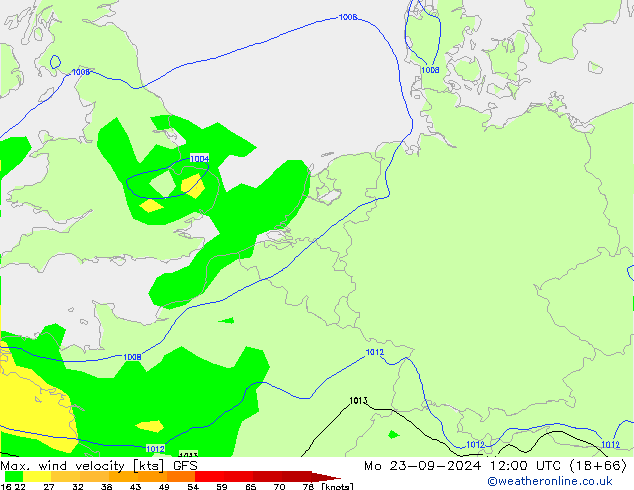 Maks. Rüzgar Hızı GFS Pzt 23.09.2024 12 UTC