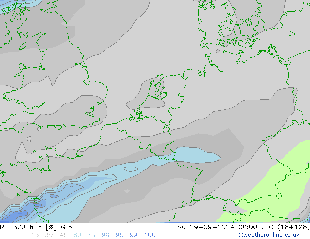 RH 300 hPa GFS 星期日 29.09.2024 00 UTC