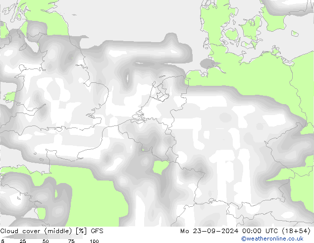 Cloud cover (middle) GFS Mo 23.09.2024 00 UTC