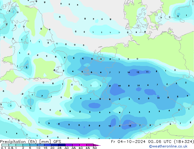 Precipitation (6h) GFS Fr 04.10.2024 06 UTC