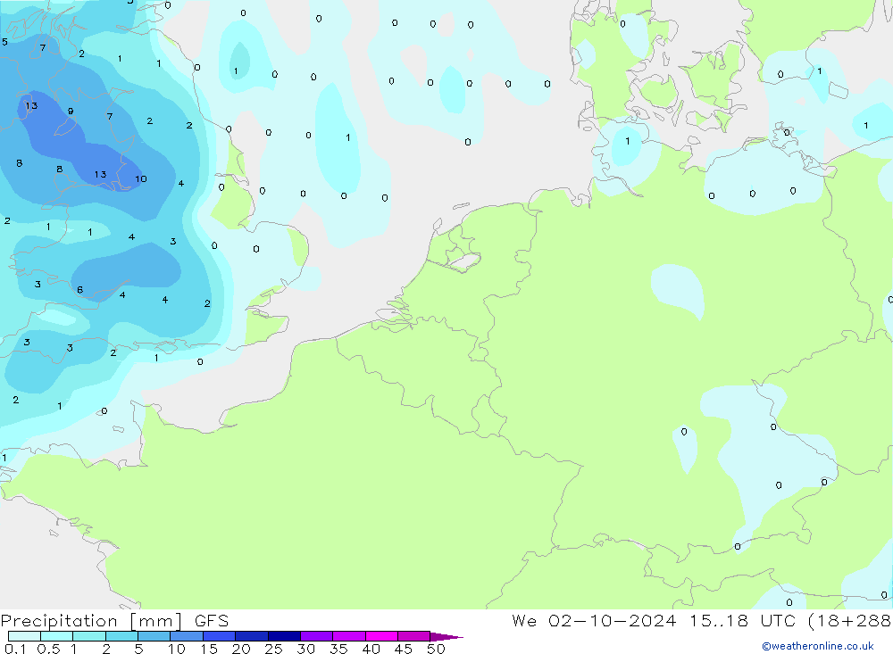 Precipitación GFS mié 02.10.2024 18 UTC