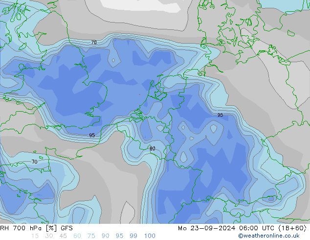 RH 700 hPa GFS Mo 23.09.2024 06 UTC