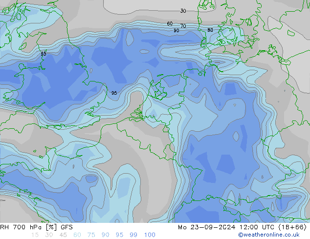 RH 700 hPa GFS Po 23.09.2024 12 UTC