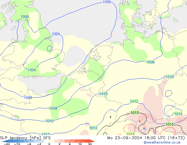 SLP tendency GFS Mo 23.09.2024 18 UTC