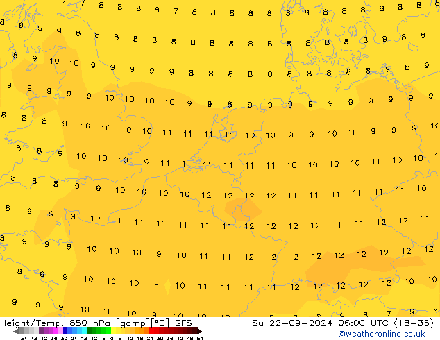 Height/Temp. 850 hPa GFS So 22.09.2024 06 UTC