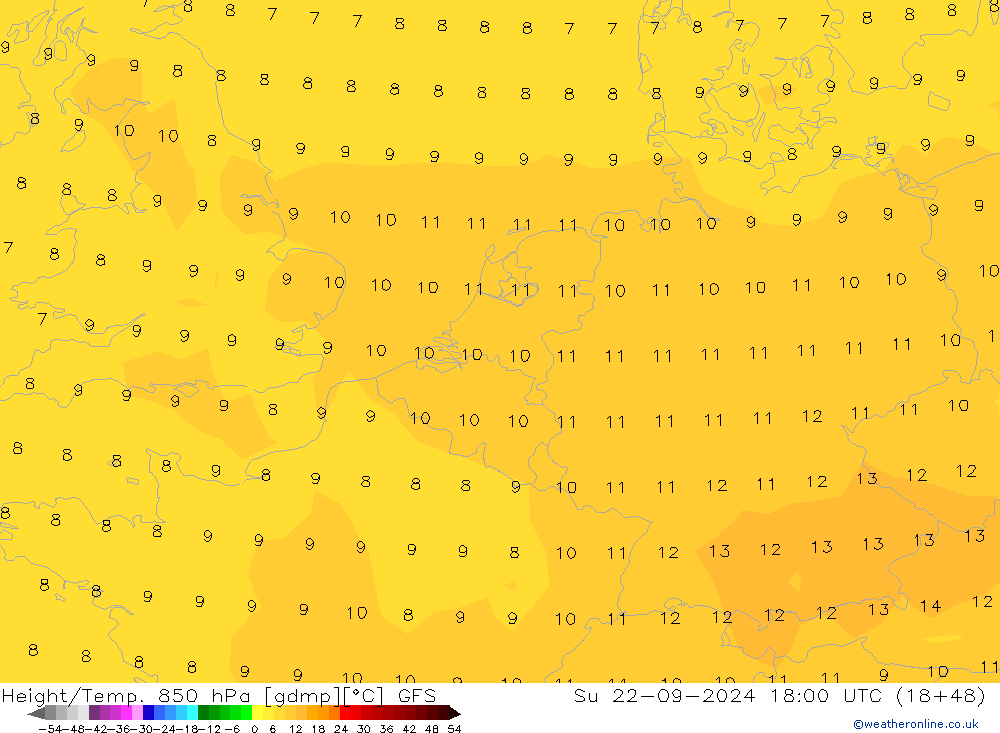 Z500/Rain (+SLP)/Z850 GFS  22.09.2024 18 UTC