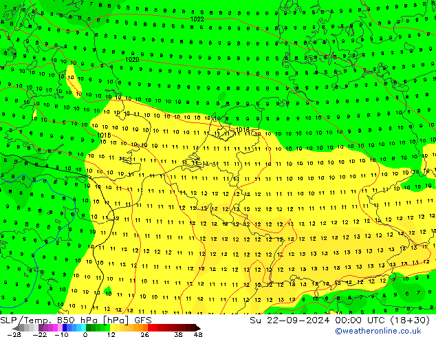 SLP/Temp. 850 hPa GFS Su 22.09.2024 00 UTC