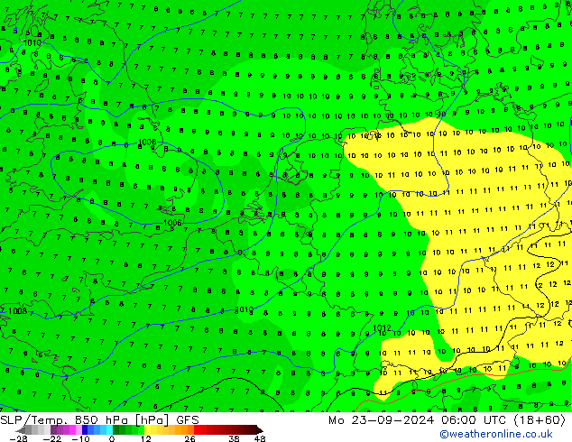 SLP/Temp. 850 hPa GFS Mo 23.09.2024 06 UTC