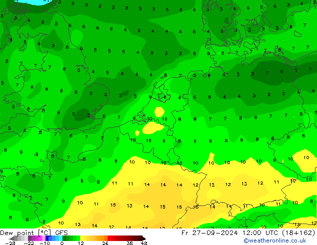 Dauwpunt GFS vr 27.09.2024 12 UTC