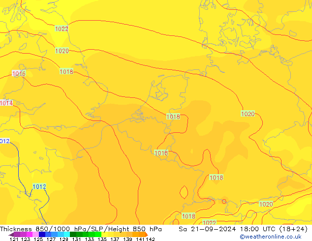 Thck 850-1000 hPa GFS So 21.09.2024 18 UTC