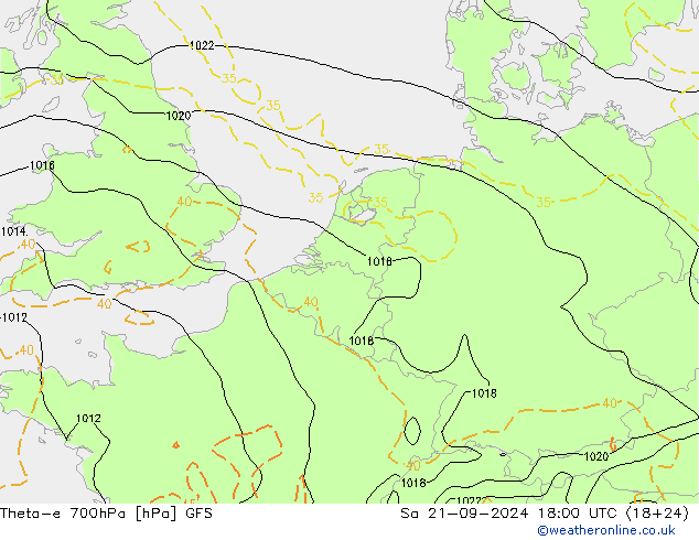 Theta-e 700hPa GFS Sa 21.09.2024 18 UTC