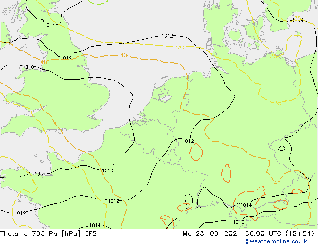 Theta-e 700hPa GFS Mo 23.09.2024 00 UTC