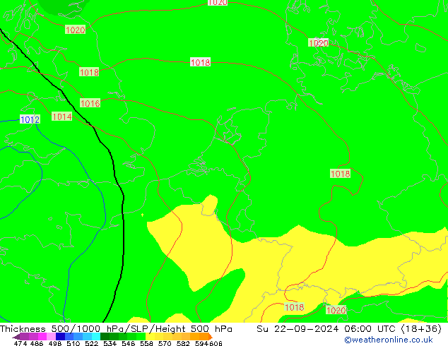 500-1000 hPa Kalınlığı GFS Paz 22.09.2024 06 UTC