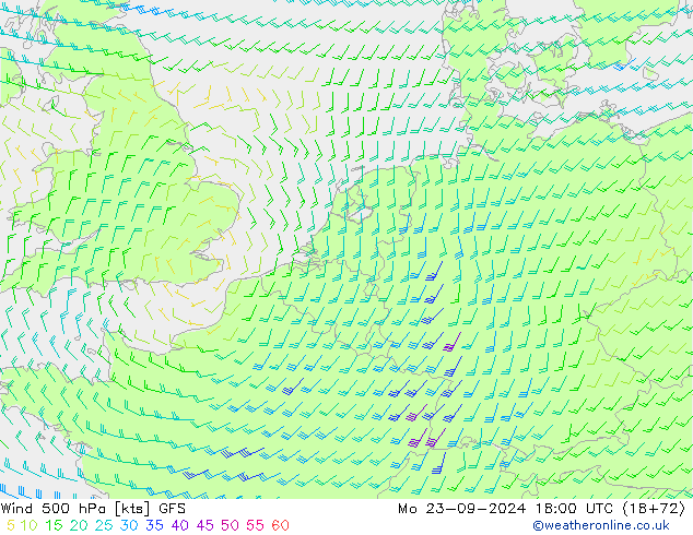 Wind 500 hPa GFS Mo 23.09.2024 18 UTC