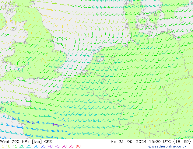 Wind 700 hPa GFS Mo 23.09.2024 15 UTC