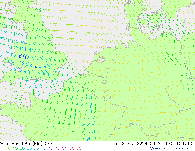 Vent 850 hPa GFS dim 22.09.2024 06 UTC