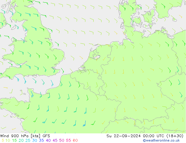 Vent 900 hPa GFS dim 22.09.2024 00 UTC