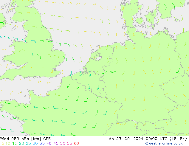 Wind 950 hPa GFS ma 23.09.2024 00 UTC