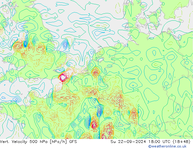 Vert. Velocity 500 hPa GFS dom 22.09.2024 18 UTC