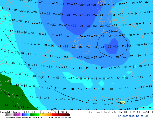 Z500/Rain (+SLP)/Z850 GFS Sa 05.10.2024 06 UTC