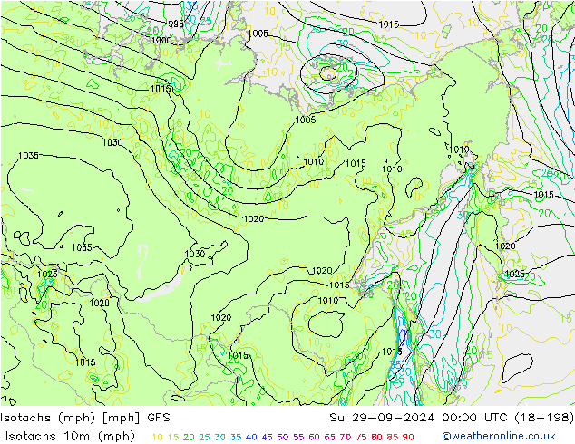 Isotachs (mph) GFS Su 29.09.2024 00 UTC