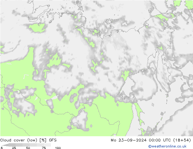 Cloud cover (low) GFS Mo 23.09.2024 00 UTC