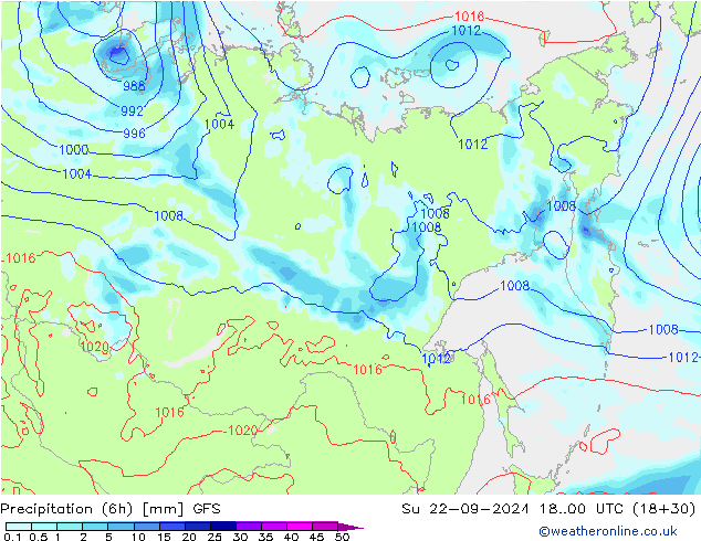 Z500/Rain (+SLP)/Z850 GFS Вс 22.09.2024 00 UTC