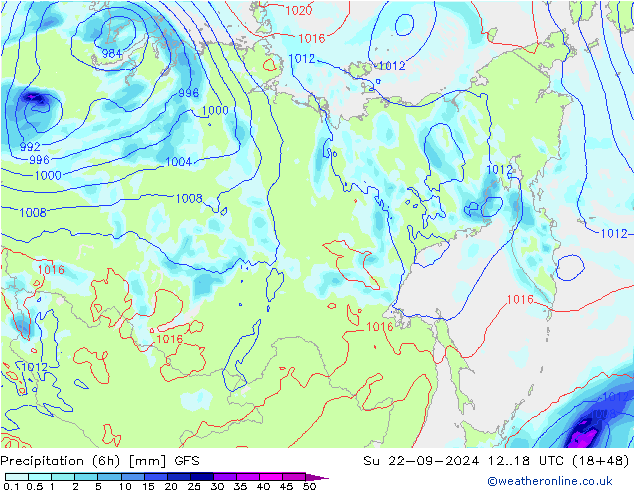 Z500/Yağmur (+YB)/Z850 GFS Paz 22.09.2024 18 UTC