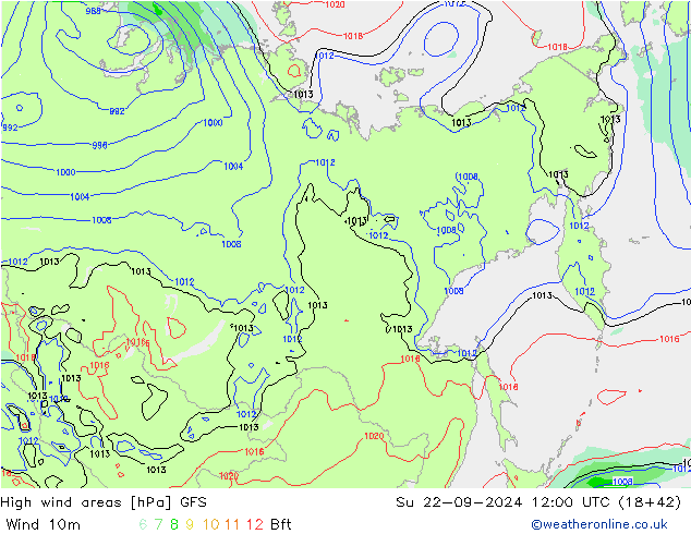 High wind areas GFS Вс 22.09.2024 12 UTC