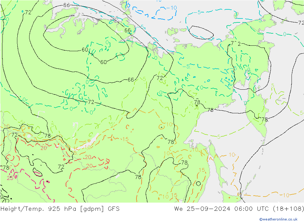 Hoogte/Temp. 925 hPa GFS wo 25.09.2024 06 UTC