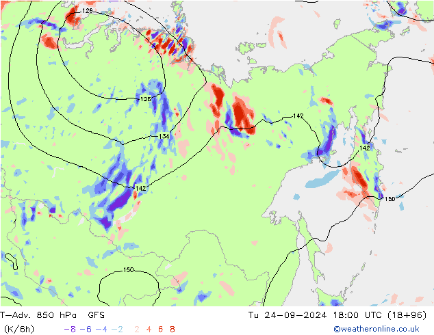 T-Adv. 850 hPa GFS Tu 24.09.2024 18 UTC