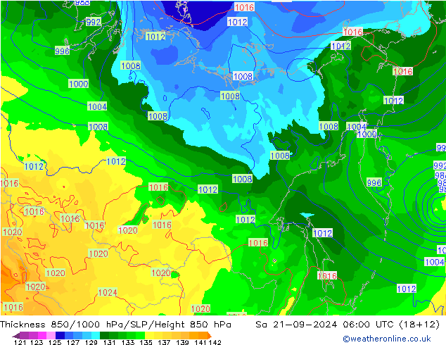 Thck 850-1000 hPa GFS so. 21.09.2024 06 UTC
