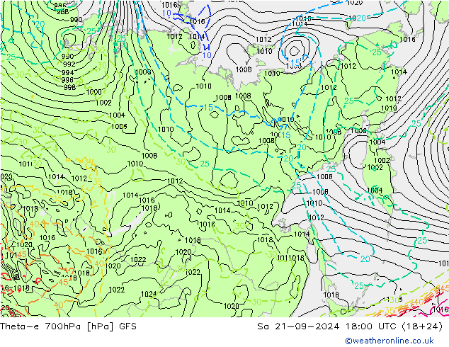 Theta-e 700hPa GFS Sa 21.09.2024 18 UTC