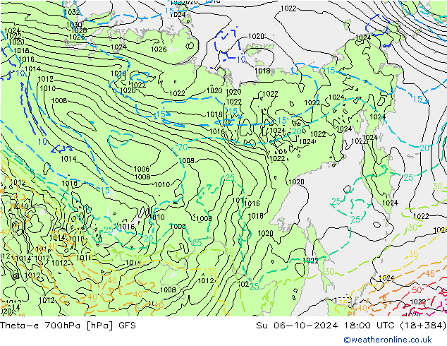 Theta-e 700hPa GFS Su 06.10.2024 18 UTC