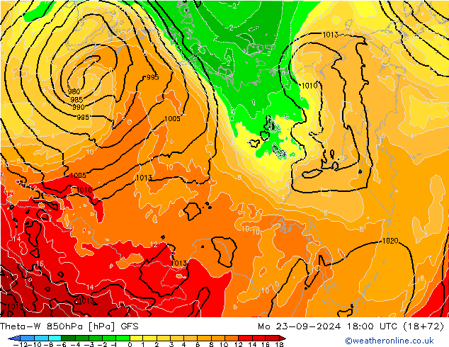 Theta-W 850hPa GFS  23.09.2024 18 UTC