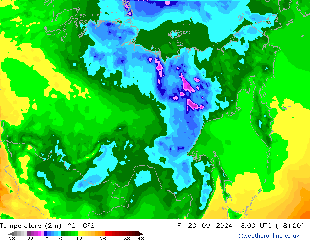 Temperature (2m) GFS Fr 20.09.2024 18 UTC