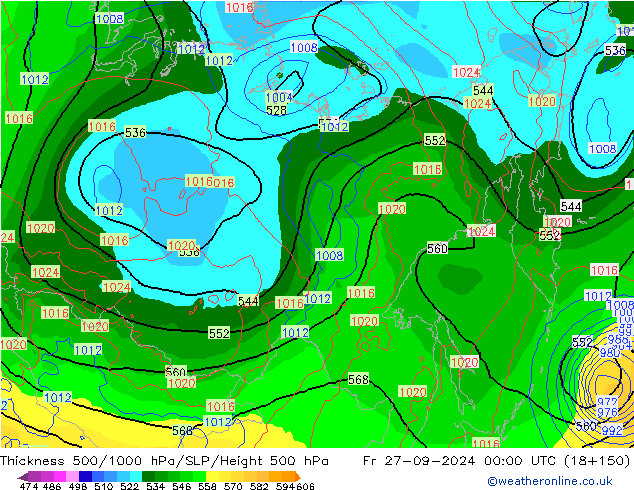 Thck 500-1000hPa GFS Fr 27.09.2024 00 UTC