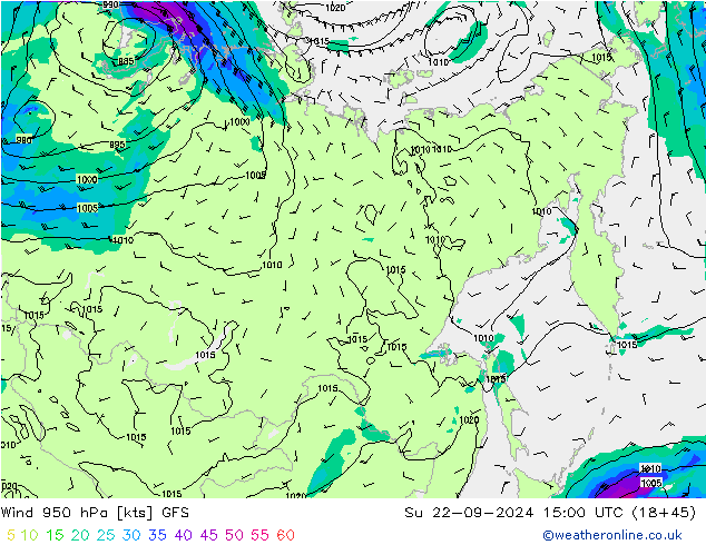 Wind 950 hPa GFS Ne 22.09.2024 15 UTC