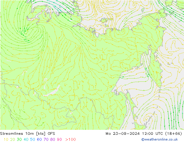 Linia prądu 10m GFS pon. 23.09.2024 12 UTC