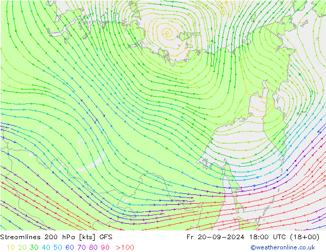 Streamlines 200 hPa GFS Fr 20.09.2024 18 UTC