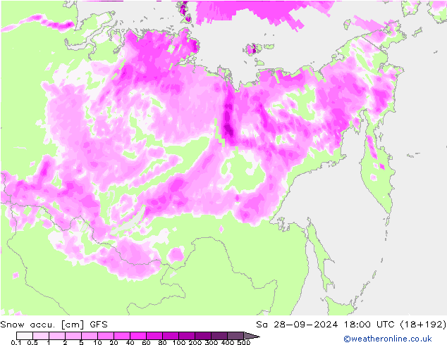 Snow accu. GFS so. 28.09.2024 18 UTC