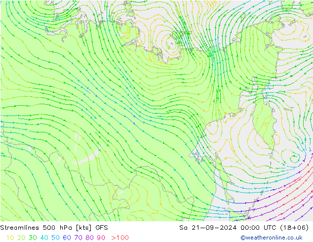 Stromlinien 500 hPa GFS Sa 21.09.2024 00 UTC