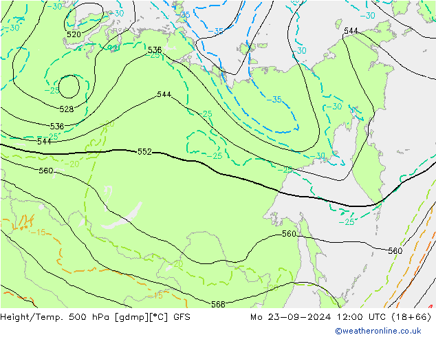 Height/Temp. 500 hPa GFS Po 23.09.2024 12 UTC