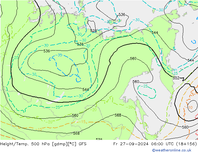 Height/Temp. 500 hPa GFS  27.09.2024 06 UTC