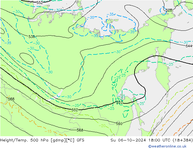 Géop./Temp. 500 hPa GFS dim 06.10.2024 18 UTC