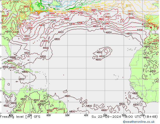 Isotherme 0° GFS dim 22.09.2024 18 UTC