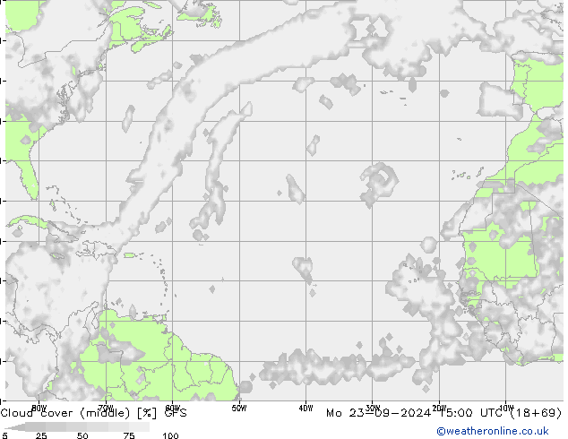 oblačnosti uprostřed GFS Po 23.09.2024 15 UTC