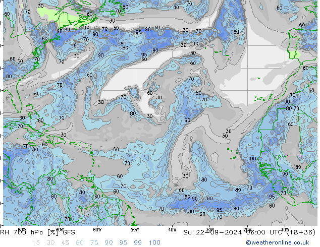 RH 700 hPa GFS Su 22.09.2024 06 UTC